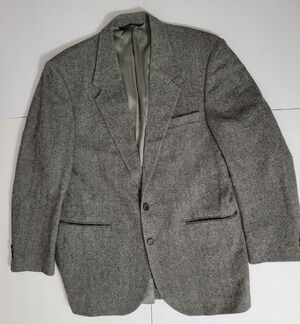Vintage American Trend Mens Gray Herringbone Lambswool Blend Blazer USA